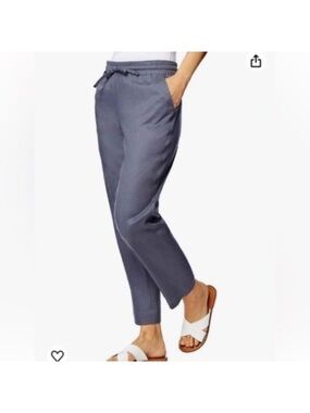 32 Degrees Women's Relaxed Drawstring linen blend Ankle Pants Blue Size M